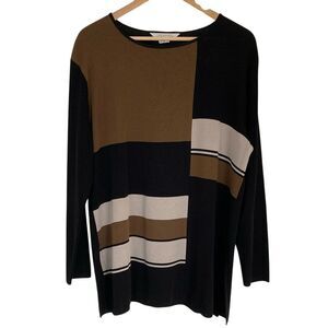 Exclusively Misook Womens Colorblock Pullover Sweater Size L Black Brown Classic